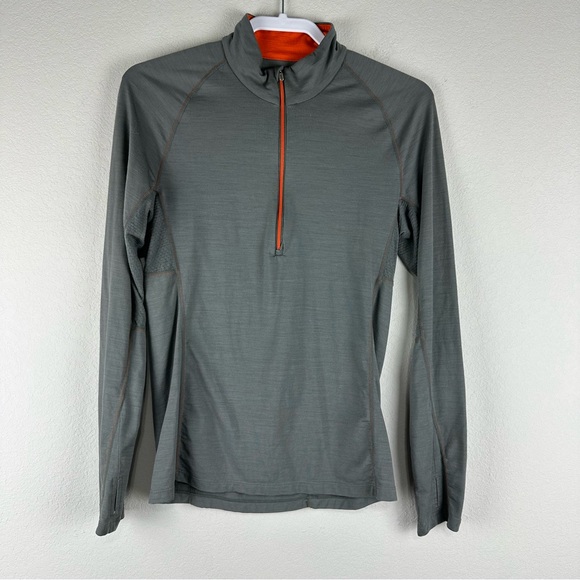 Icebreaker Other - Icebreaker Men’s Gray Orange Merino Bodyfit Zone 1/2 Zip Pullover Size Small